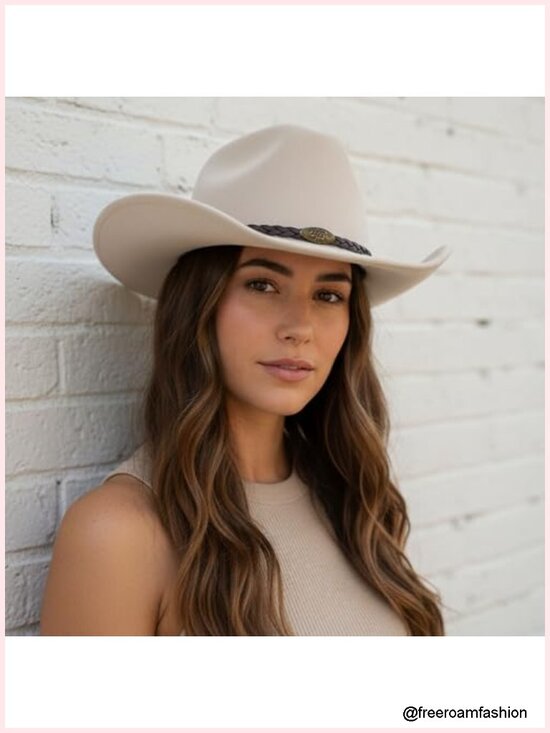 Classic Wide Brim Western Felt Cowboy Hat with Belt Buckle main image 4